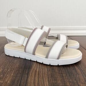 Cole Haan Leather Slingback Sandal Flat Adjustable Double Band Size 7.5B White
